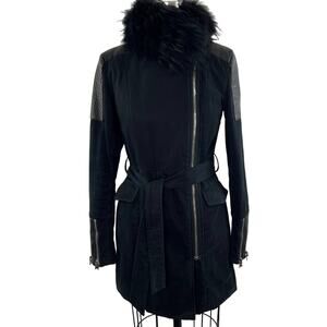 Hotel Particulier Black Fur Leather Asymmetric Zip Belt Jacket Zip Cuff Small S